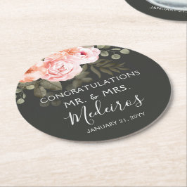 Elegante Blütenrot Rosa Botanische Moderne Hochzei Runder Pappuntersetzer