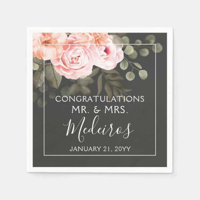 Elegante Blütenrot Rosa Botanische Moderne Hochzei Serviette (Vorderseite)