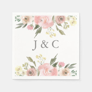 Elegante Blütenrot-Rosa-Peony-Monogramm-Hochzeit Serviette