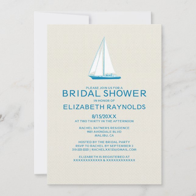 Elegante Boat Bridal Dusche Einladungen (Vorderseite)