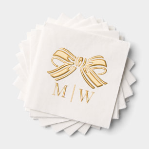 Elegante Bogen-Schleife #5 Hochzeitspaar Initialen Servietten Mit Folie