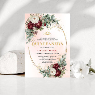 Elegante Bohemian-Burgunder-Pfingstrosen-Quince-Ei Einladung