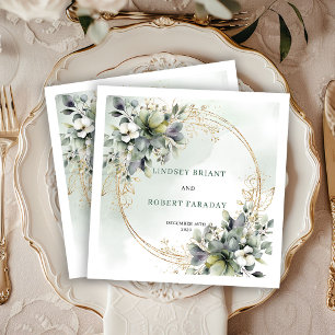 Elegante Bohemian Grün Gold Hochzeitsservietten Serviette