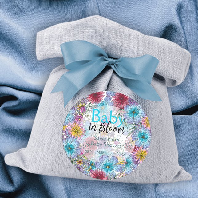 Elegante Bohemische Blume Baby in Bloom Runder Aufkleber (Von Creator hochgeladen)