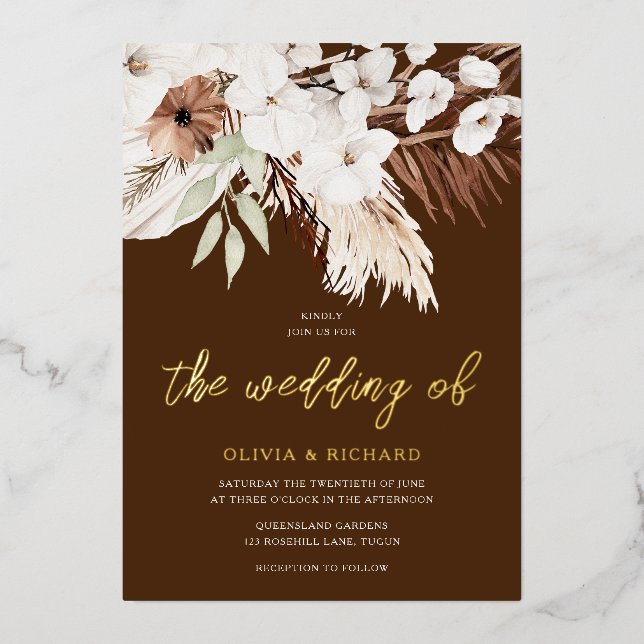 Elegante Bohemische Goldmedaille Folieneinladung (Vorderseite)