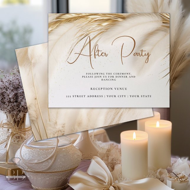 Elegante Bohemische Goldpampas nach dem Party Begleitkarte (Von Creator hochgeladen)