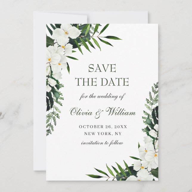 Elegante Bohemische Hochzeit im Weißen Orchid Save The Date (Vorderseite)