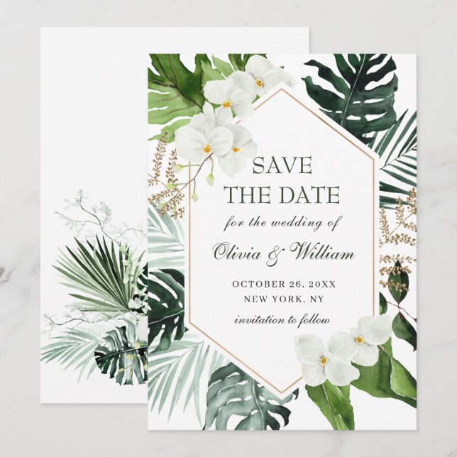 Elegante Bohemische Hochzeit im Weißen Orchid Save The Date (Vorne/Hinten)