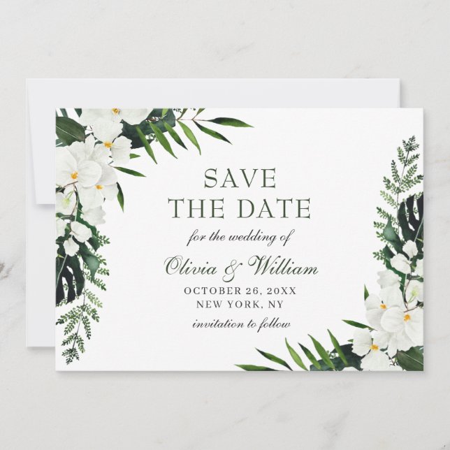 Elegante Bohemische Hochzeit im Weißen Orchid Save The Date (Vorderseite)