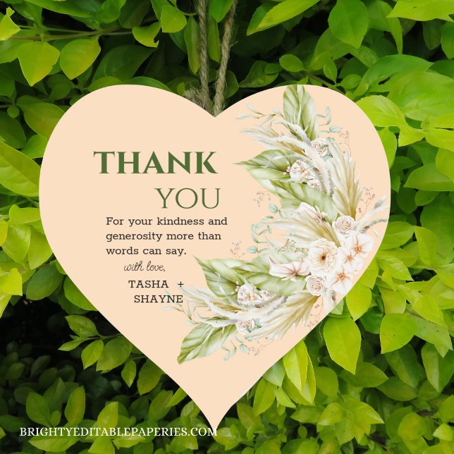 Elegante Bohemische Pampas Grass Wedding Herz-Aufkleber (A heartwarming addition to your wedding with our elegant pampas grass stickers.)