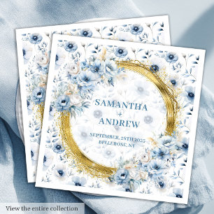 Elegante Bohemische Pastel Blue Gold Glitzer Hochz Serviette