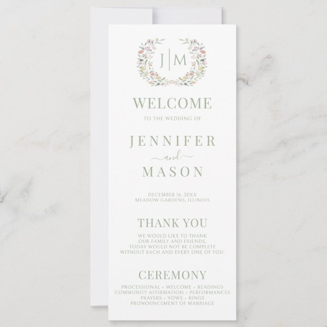 Elegante Bohemische Pastellblumen-Hochzeitsprogram (Vorderseite)