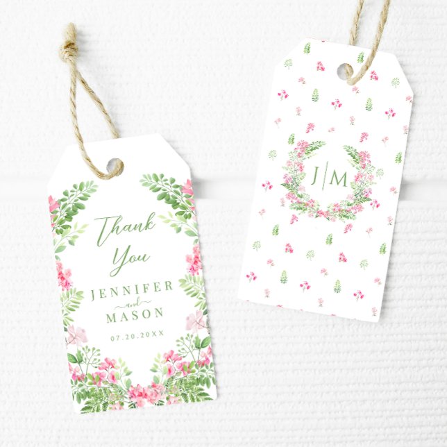 Elegante Bohemische Rosa Blumenhochzeit Vielen Dan Geschenkanhänger (Von Creator hochgeladen)