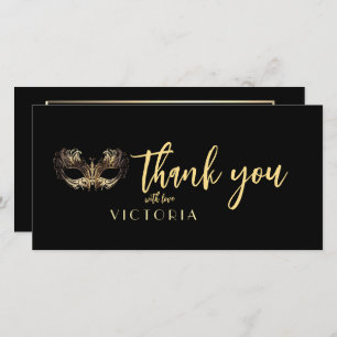 Elegante Bohemische Schwarze Goldmasquerade Vielen Dankeskarte