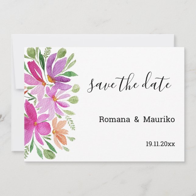 Elegante Bohemische Wasserfarbe Handgestrichen Save The Date (Vorderseite)