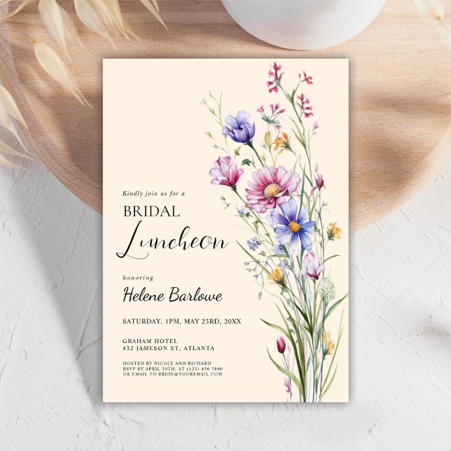 Elegante Bohemische Wildblume Florenz Einladung (Elegant Floral Bohemian Wildflower Bridal Luncheon Invitation)