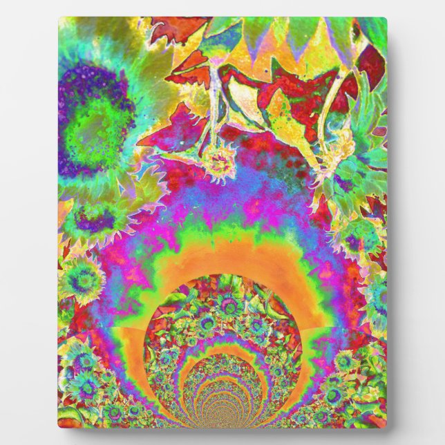 Elegante bohmianische Retro-Sonnenblumen Fotoplatte (Vorderseite)