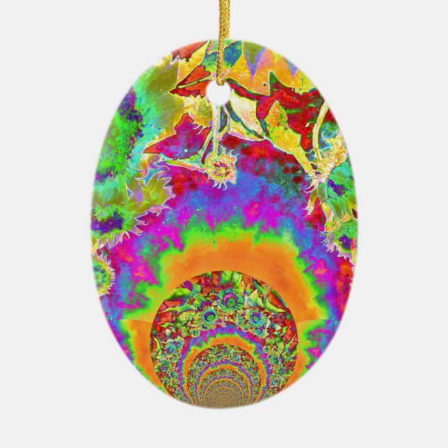 Elegante bohmianische Retro-Sonnenblumen Keramik Ornament (Vorne)