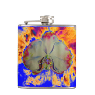 Elegante boho-abstrakte Wasserfarben-Orchideenmale Flachmann