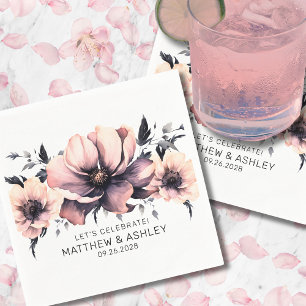 Elegante Boho-Aquarell-Blumen-Hochzeit in Rosa Serviette