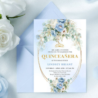 Elegante Boho Blaue Pfingstrosen Eucalyptus Quince Einladung