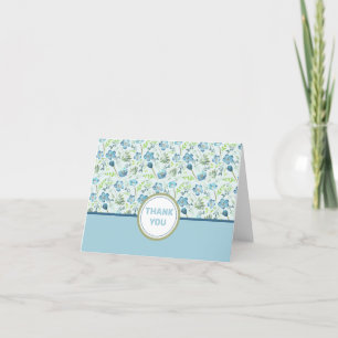 Elegante Boho Blue Green Watercolor-Blume Dankeskarte