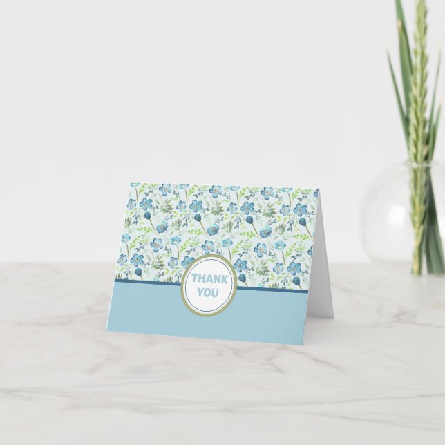 Elegante Boho Blue Green Watercolor-Blume Dankeskarte (Vorderseite)