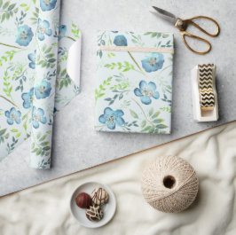 Elegante Boho Blue Green Watercolor-Blume Geschenkpapier