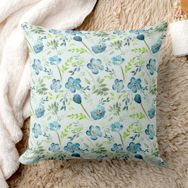 Elegante Boho Blue Green Watercolor-Blume Kissen