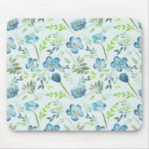 Elegante Boho Blue Green Watercolor-Blume Mousepad