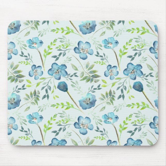 Elegante Boho Blue Green Watercolor-Blume Mousepad (Vorne)