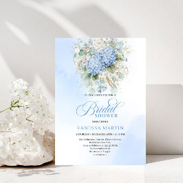 Elegante Boho Blue Hortensien Goldene Hochzeits Ei Einladung