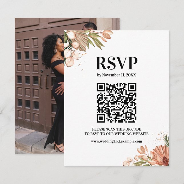 Elegante Boho Blume, Foto RSVP Karte (Vorne/Hinten)