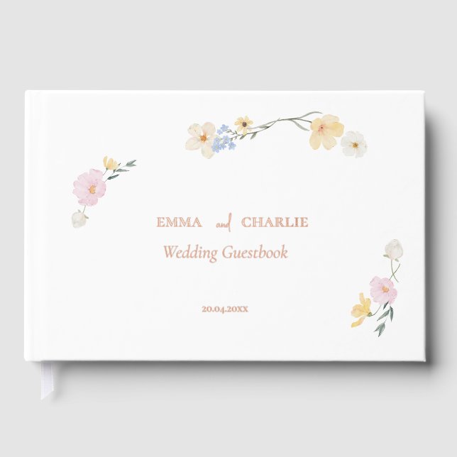 Elegante boho Blume Kalligrafie Hochzeit Gästebuch (Vorderseite)