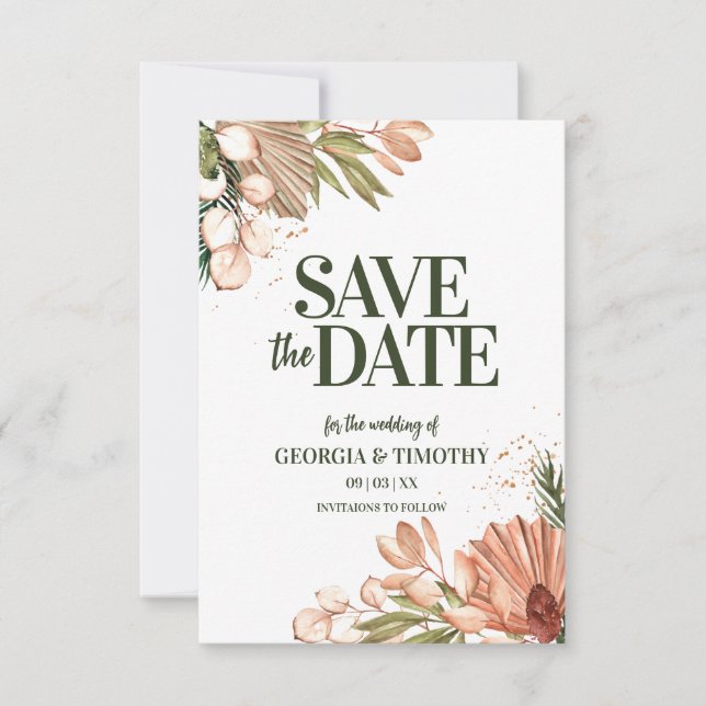 Elegante Boho-Blume Save The Date (Vorderseite)
