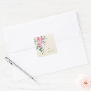 Elegante Boho Blush Pink Blumenzwiebelblume Hochze Quadratischer Aufkleber