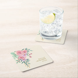 Elegante Boho Blush Pink Blumenzwiebelblume Hochze Rechteckiger Pappuntersetzer