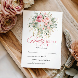 Elegante Boho-Blush-Rosen-Goldene Hochzeits-RSVP-K RSVP Karte