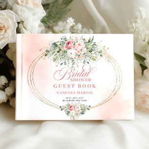 Elegante Boho Blush Rosen Grün Gold Braut- Gästebuch