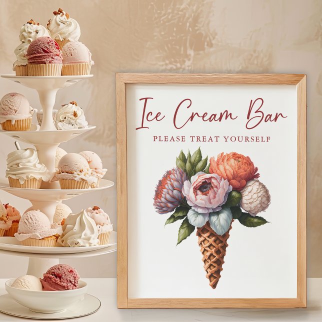 Elegante Boho Brautparty Ice Poster (Elegant Boho Bridal Shower Ice Cream Bar Sign)