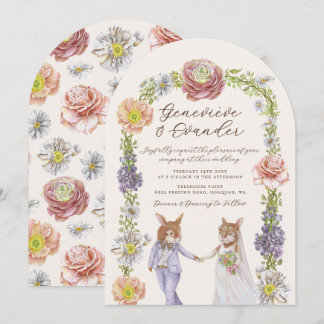 Elegante Boho Bunny Liebe Wasserfarbene Hochzeit Einladung