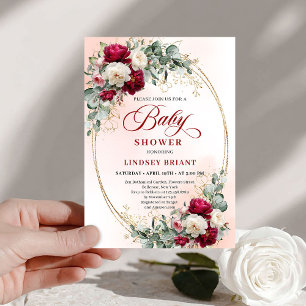 Elegante Boho-Burgund-Gold-Baby-Shower-Einladung Einladung