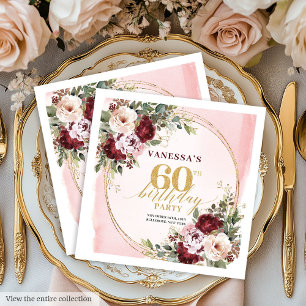 Elegante Boho-Burgund-Gold-Blumen-60er-Jahrestag-S Serviette