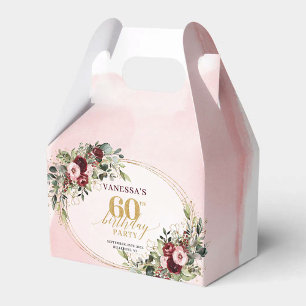 Elegante Boho-Burgunder-Gold-Blumen-60.-Geburtstag Geschenkschachtel