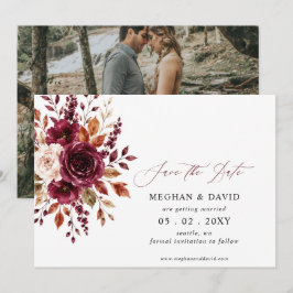 Elegante Boho-Burgunder-Herbst-Blumenfoto Save The Date