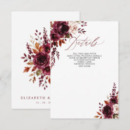 Elegante Boho-Burgunder-Herbst-Blumenhochzeit Begleitkarte