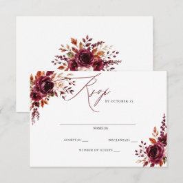 Elegante Boho-Burgunder-Herbst-Blumenhochzeit RSVP Karte