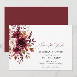 Elegante Boho-Burgunder-Herbst-Blumenhochzeit Save The Date