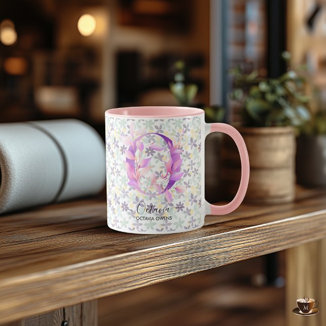 Elegante Boho Chic Floral Monogram Tasse - O (Von Creator hochgeladen)