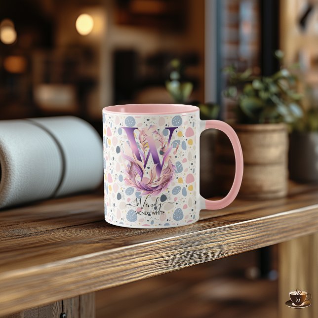 Elegante Boho Chic Floral Monogram Tasse - W (Von Creator hochgeladen)